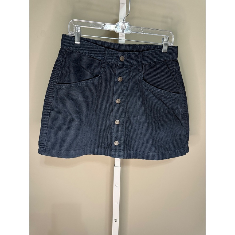 Free People Ray‎ Corduroy Mini Skirt Navy Blue Button Front Size 10 Y2K Indie - Picture 4 of 9